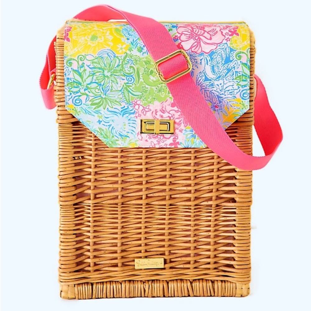 Lily Pulitzer Wicker Wine Picnic Bag